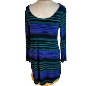 Soma Lounge Wear Striped Knit Tunic Top Black Purple Green XS